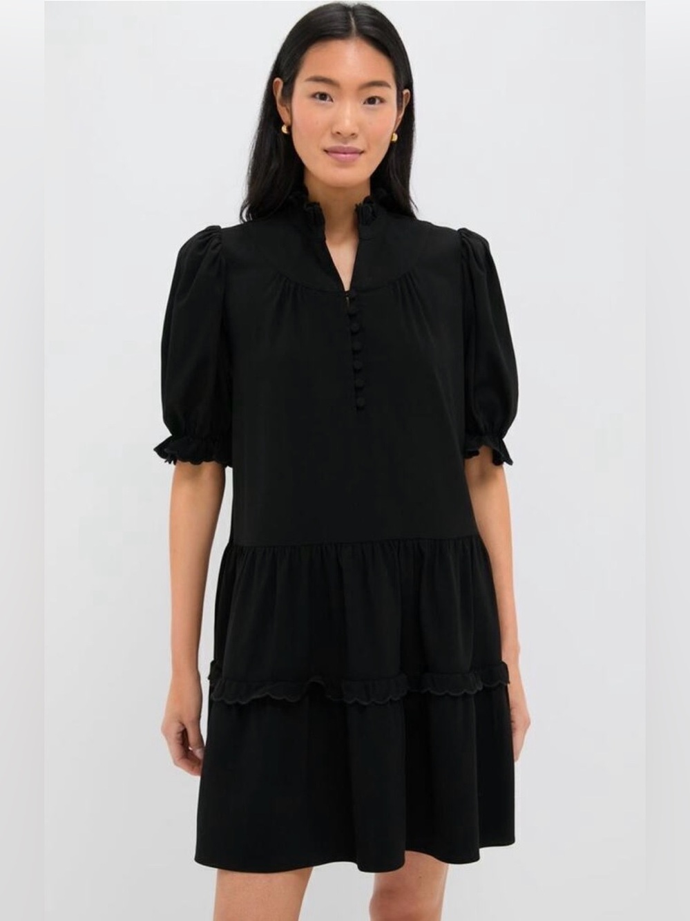 Pomander Place Tuckernuck Selena Ruffle Tiered Puff Sleeve Mini Dress Black XXXL